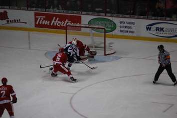 The Windsor Spitfires lose 2-4 against the Sault Ste Marie Greyhounds on November 16, 2014 at the WFCU Centre. (Photo by Jason Viau)