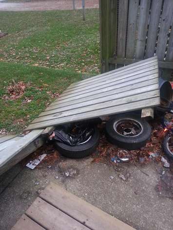 Wind damage seen in Chatham-Kent. (Photo submitted by Trish Duffield via Twitter)