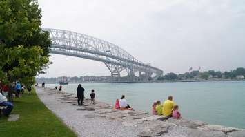 Columbus replica ships pass underneath the Blue Water Bridge June 30, 2015 (BlackburnNews.com Photo by Briana Carnegie)