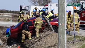 Sarnia Police, Sarnia Fire and Rescue and Lambton EMS responded to the intersection of Modeland Rd. and Michigan Ave. following a two-vehicle collision. April 26, 2018. (Photo by Colin Gowdy, BlackburnNews)