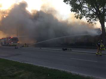 Firefighters respond to a massive blaze at the former Hook's Restaurant at Wharncliffe Rd. and Southdale Rd. in London, May 29, 2018. (Photo by Scott Kitching, BlackburnNews.com)