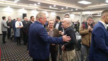 Doug Ford greets former Sarnia-Lambton MPPs David Boushy and Andy Brandt. April 20, 2018. (Photo by Colin Gowdy, BlackburnNews)