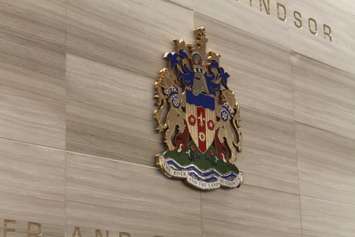 The seal of the city of Windsor is displayed in the council chambers of New Windsor City Hall, May 26, 2018. Photo by Mark Brown/WindsorNewsToday.ca.