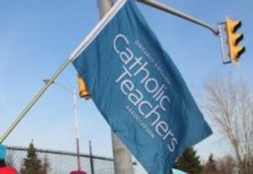 Flag for the Ontario English Catholic Teachers Association. Blackburn News.com Photo.