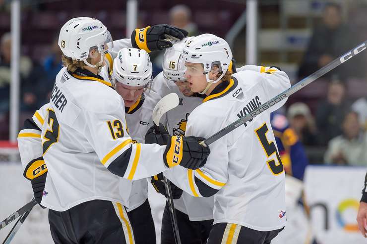 Barrie Colts at Sarnia Sting, Dec 6, 2023. Photo by Metcalfe Photography. 