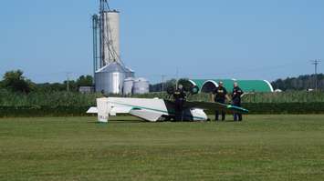 OPP at Skyview Airport for small plane crash July 31, 2015 (BlackburnNews.com Photo by Briana Carnegie)