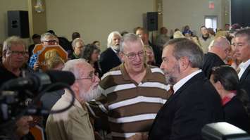 NDP leader Tom Mulcair addresses crowd of 1,000 at Dante Club. October 4, 2015 (BlackburnNews.com Photo by Briana Carnegie)