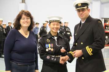 Bonnie Leung (centre) is recognized for reaching the silver level of the Duke of Edinburgh Award at the HMCS Hunter building in Windsor, Ontario on October 28, 2015. (Photo by Ricardo Veneza)