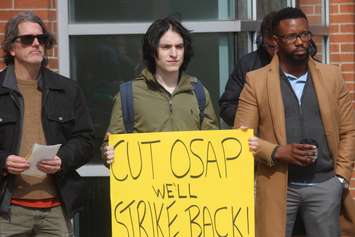 University of Windsor students participate in a rally coinciding with a walkout to protest planned OSAP cuts at the CAW Student Centre, March 20, 2019. Photo by Mark Brown/Blackburn News.