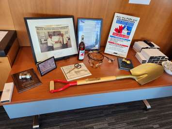 A display of memorabilia celebrating 25 years of the second span of the Blue Water Bridge (Blackburn Media photo by Josh Boyce) 