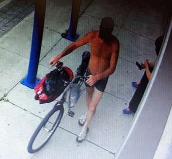 Photo of suspect retrieved from surveillance video, after allegedly stealing a dog in downtown Sarnia. (Photo provided by Sarnia police.)