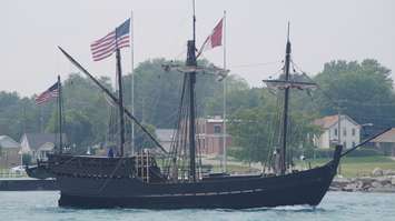 Columbus replica ships pass underneath the Blue Water Bridge June 30, 2015 (BlackburnNews.com Photo by Briana Carnegie)