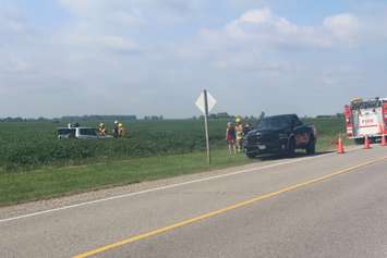 The scene of a rollover crash on Riverview Line near Chatham, August 12, 2016 (Photo by Jake Kislinsky)