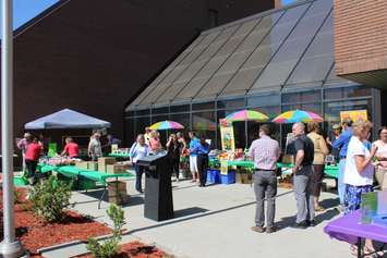 Vendors take part in a Farmers Market outside the Civic Centre in Chatham to kick off Local Food Week. June 6, 2016. (Photo by Matt Weverink)