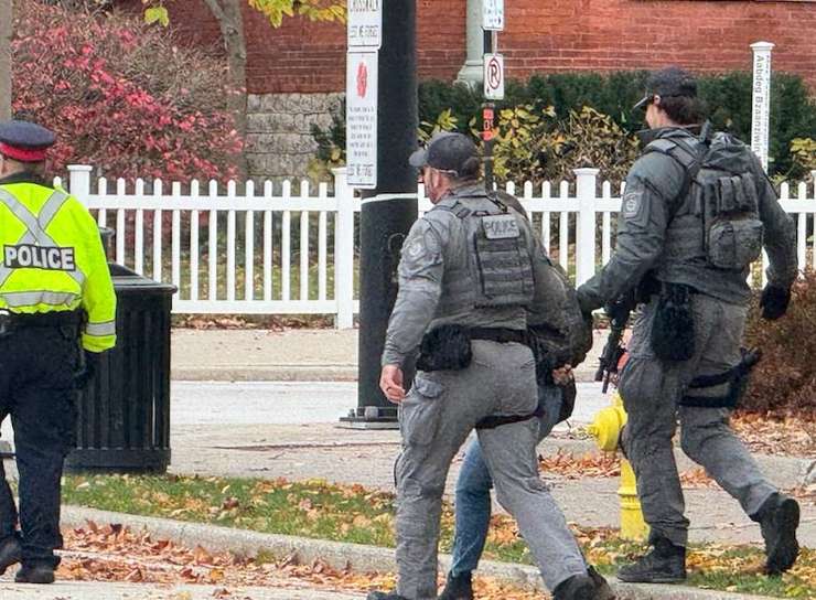 Arrest made during the Remembrance Day service in downtown Sarnia. November 11, 2024. (Submitted photo)