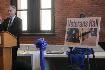 University of Windsor President Alan Wildeman announces the naming of the Armouries entrance lobby as Veterans Hall, in homage to the Armouries past, on March 23, 2018. Photo by Mark Brown/Blackburn News.