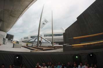 An audience watches as images from the film Horizon are shown on a 360 screen in the SesquiDome in Windsor on July 7, 2017. Photo by Mark Brown/Blackburn News)