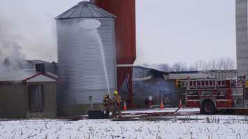 Livestock Barn Fire on Confederation Line in Plympton-Wyoming Jan 31, 2017. BlackburnNews.com photo by Melanie Irwin.