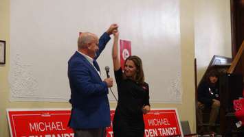 Bruce-Grey-Owen Sound Liberal candidate Michael Den Tandt and Christia Freeland at the Harmony Centre in Owen Sound on October 4th, 2019.(Photo by Kirk Scott)