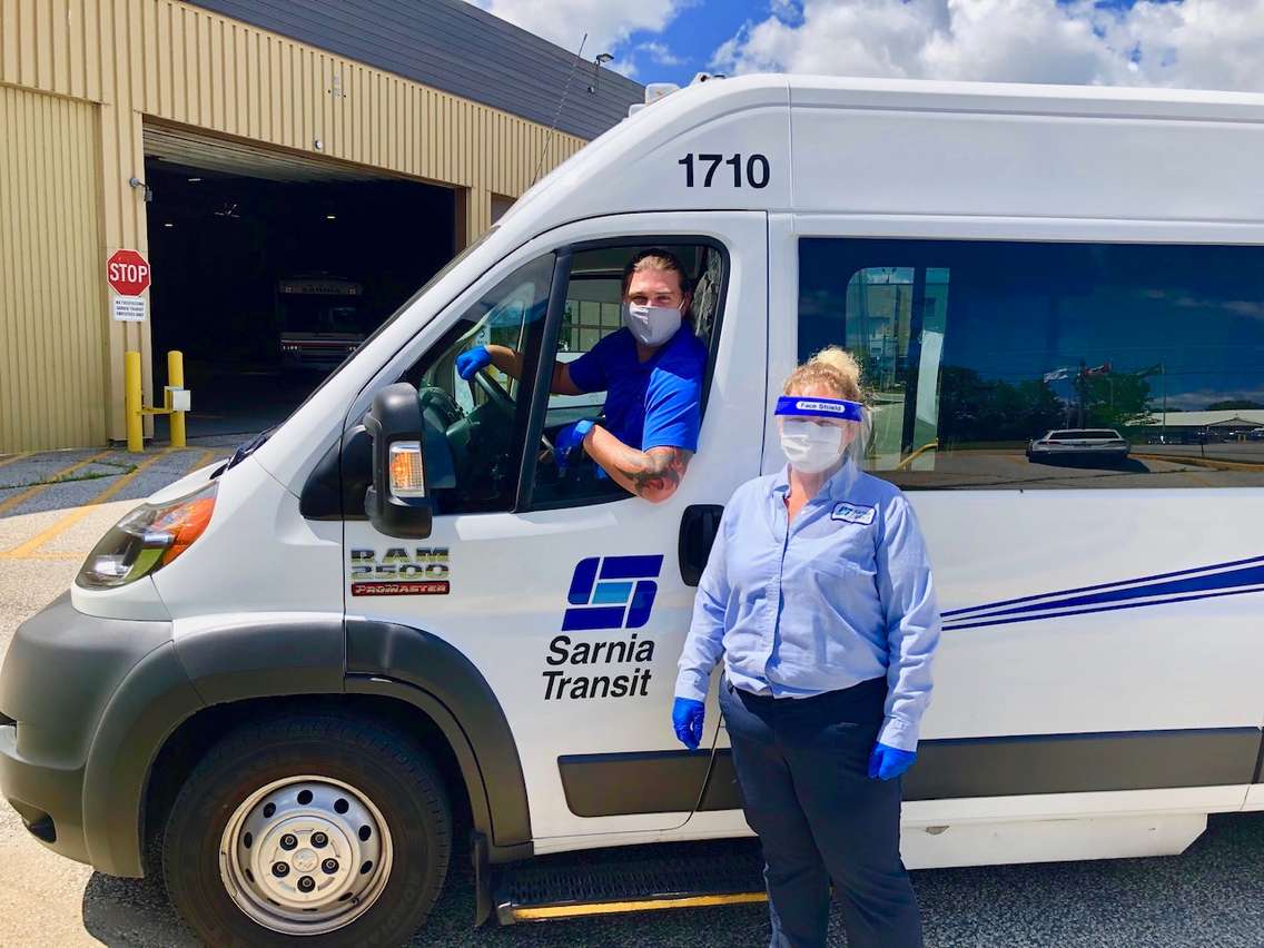 Sarnia Transit operators Adam Biggs and Sarena Potma. August, 2020 Photo courtesy of Andrew Savor. 