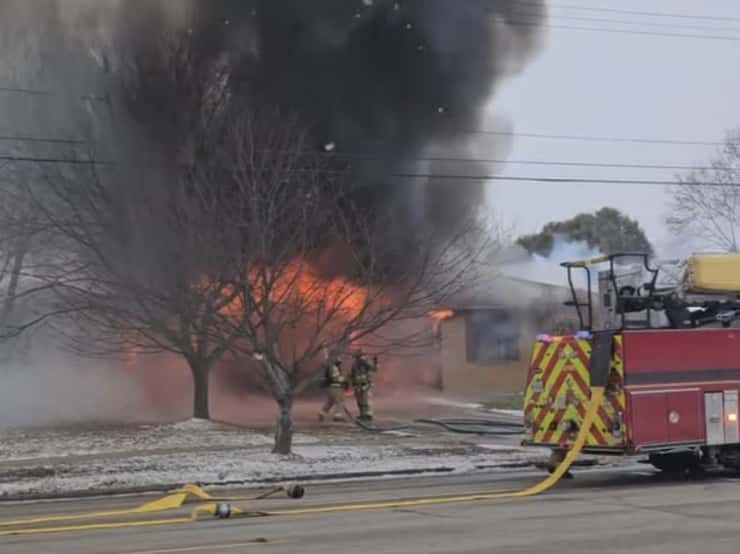 Sarnia firefighters tackle a blaze on Murphy Road, February 23, 2026. Photo courtesy Sarnia Fire Rescue/Facebook.