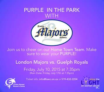 London Majors ad for purple in the park 