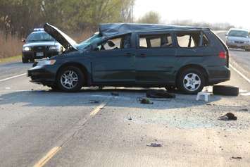 OPP officers investigate a fatal crash on Hwy. 3 near Morse Rd., April 29, 2015. (Photo by Jason Viau)