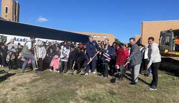 The official groundbreaking of a new hockey arena on campus, October 21, 2025. (Photo by Maureen Revait) 