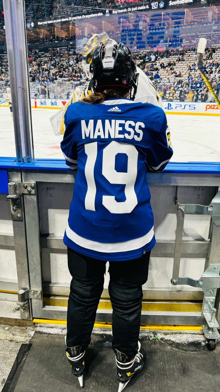 Aamjiwnaang's Madison Maness was the flag bearer at the Toronto Maple Leafs playoff game vs. Boston - Apr 24/24 (Photo courtesy of Stephanie Maness)