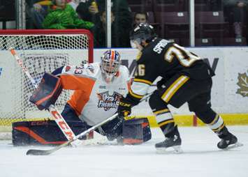 The Sarnia Sting beat the Flint Firebirds 7-1 led by 2 goals and an assist from Sean Josling. January 6, 2018. (Photo courtesy of Metcalfe Photography)