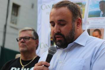 Windsor City Councillor Rino Bortolin addresses those gathered for a vigil in Windsor on June 15, 2016 after a deadly shooting at a gay nightclub in Orlando. (Photo by Ricardo Veneza)