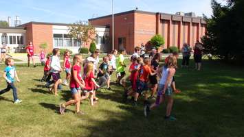 Bothwell student Joey DeNuke leads his schoolmates on their Terry Fox Run (Photo by Jake Kislinsky)