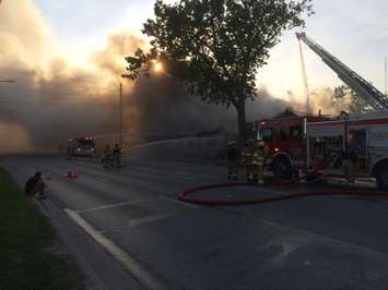 Firefighters respond to a massive blaze at the former Hook's Restaurant at Wharncliffe Rd. and Southdale Rd. in London, May 29, 2018. (Photo by Scott Kitching, BlackburnNews.com)