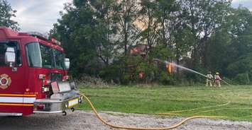 Firefighters battle a barn fire on Fanshawe Park Rd. at Stackhouse Avenue, September 2, 2020. Photo courtesy of the London Fire Department.