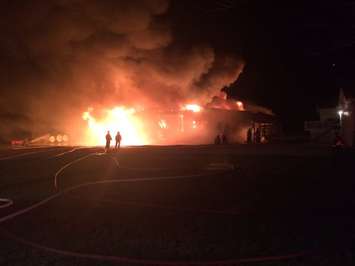 Firefighters battle a blaze in Leamington on January 5, 2016. (Photo courtesy Leamington Fire Department)