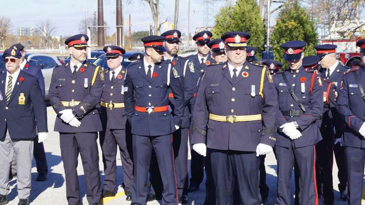 Sarnia Police at the Aamjiwnaang Remembrance Day ceremony, November 8, 2024 (Photo by: Lindsay Newman/ Blackburn Media)