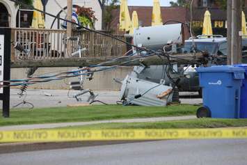 A pole fire causes a transformer to fall on Tecumseh Rd. at Southfield Dr. in Tecumseh, June 18, 2015. (Photo by Jason Viau)
