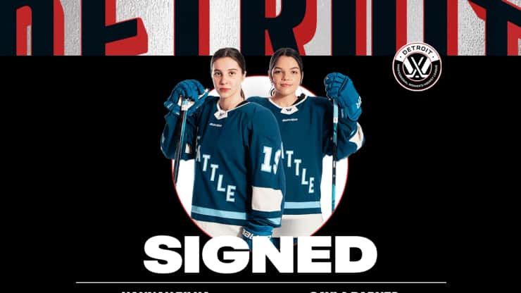 Hannah Bilka and Cayla Barnes. Photo courtesy PWHL Detroit.