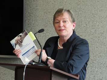 Inquiry Commissioner Eileen Gillese delivers her report in Woodstock, July 31, 2019. (Photo by Miranda Chant, Blackburn News.)