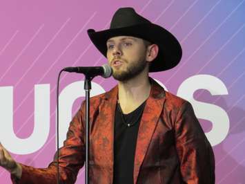 Brett Kissel speaks to media at the 2019 Juno Awards at Budweiser Gardens, March 17, 2019. (Photo by Miranda Chant, Blackburn News)