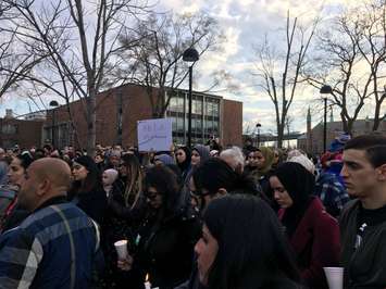 More than 500 people attended a vigil at the University of Windsor to remember the 50 Muslim victims killed at two mosques in New Zealand. Mar 19, 2019. (Photo by Paul Pedro)