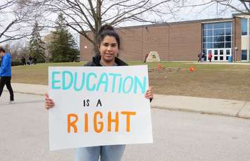 Ana Tarc, Grade 10 student at A. B. Lucas secondary school helped organize her school's student walk out, April 4, 2019. (Photo by Miranda Chant, Blackburn News)