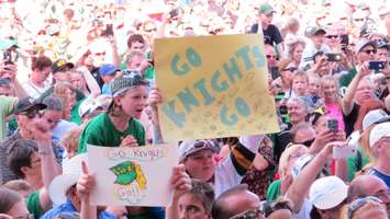 Fans cheer as the London Knights bring the Memorial Cup to Victoria Park, May 30, 2016. Photo by Miranda Chant, Blackburn News.