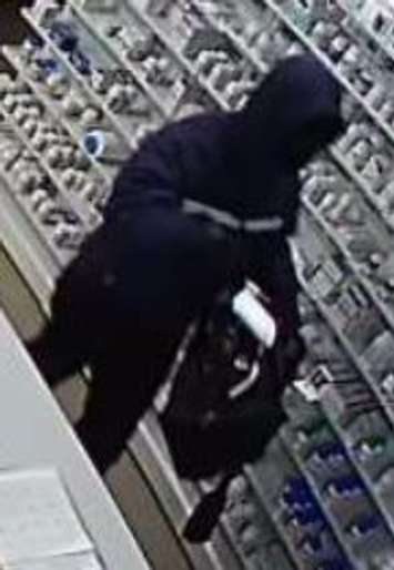 A screengrab taken from a security camera shows a suspect connected to a pharmacy robbery in Windsor, February 13, 2020. Photo provided by Windsor Police Service.