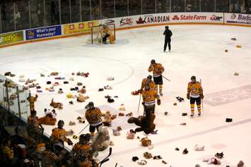 Teddy Bear Toss Dec. 7, 2014 (BlackburNews.com photo by Dave Dentinger)
