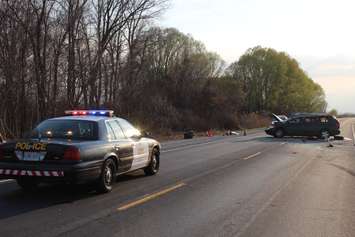OPP officers investigate a fatal crash on Hwy. 3 near Morse Rd., April 29, 2015. (Photo by Jason Viau)