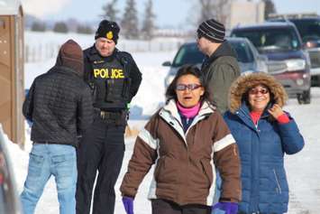 Walpole Island residents join the nationwide #ShutDownCanada movement at the intersection of Hwy. 40 and Dufferin Ave. on February 13, 2015. (Photo by Jason Viau)