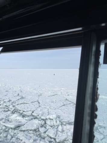 The crew of Coast Guard Cutter Neah Bay, home-ported in Cleveland, rescued a 25-year-old man attempting to walk across Lake St. Clair, March 5, 2015.
The crew is transporting the man, a U.S. citizen who was hypothermic, back to shore in Algonac, Mich., where they will be met by emergency medical services.
U.S. Coast Guard photo by Lt. Josh Zike