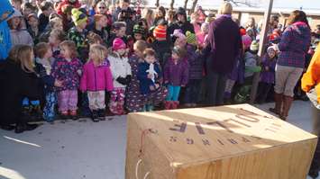 Students at Lambton Centennial Public School wait for Oil Springs Ollie. February 2, 2016. Photo by Jake Jeffrey (blackburnnews.com)