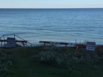 The City of Sarnia has barricaded Blackwell Sideroad Beach from the public and posted danger signs around the property due to severe erosion. October 5, 2016 BlackburnNews.com photo by Sue Storr.